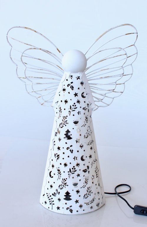 Large White Metal Angel Electric Light